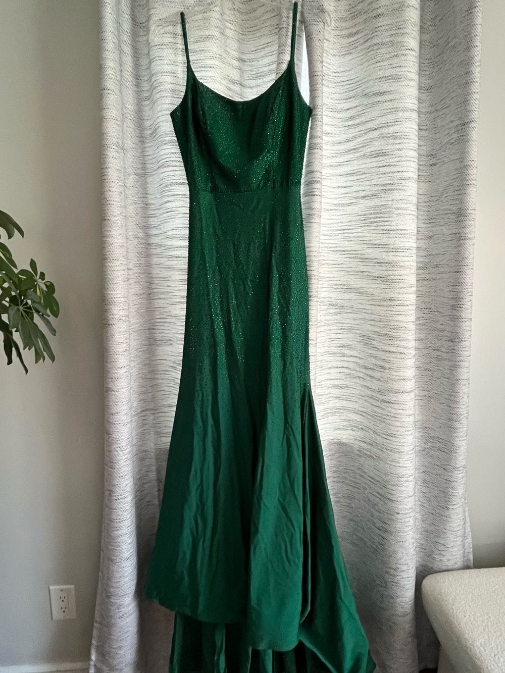 Amara Emerald Green Spaghetti Strap Sparkle Evening Slip / Prom Dress